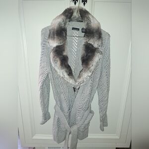 Wool/Cashmere/Silk Cardigan with detachable Faux Fur Collar